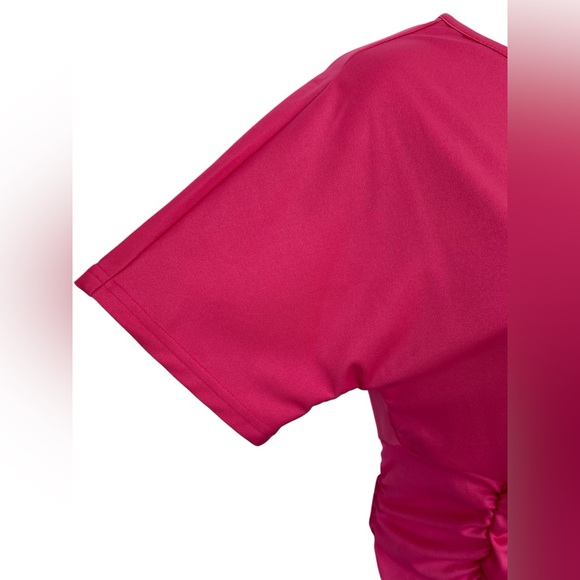 ๐ NWOT ๐ Hot Pink Ruched Bodycon Dress | Batwing Sleeve | Womenโs Medium - Picture 7 of 10